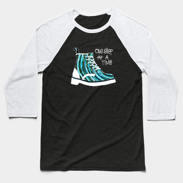 One Step At A Time Blue Baseball T-Shirt by ROLLIE MC SCROLLIE